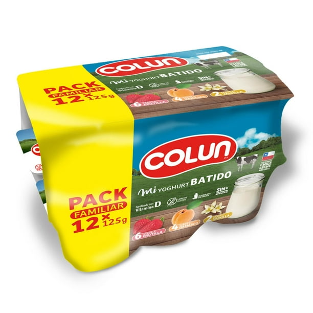 Yoghurt Colun - Pack Familiar 12X125G Frutilla, Damasco Y Vainilla
