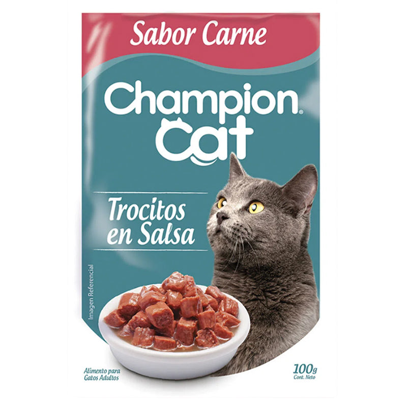 Mascotas - Champion Cat Trocitos En Salsa Sabor Carne 100Grs.